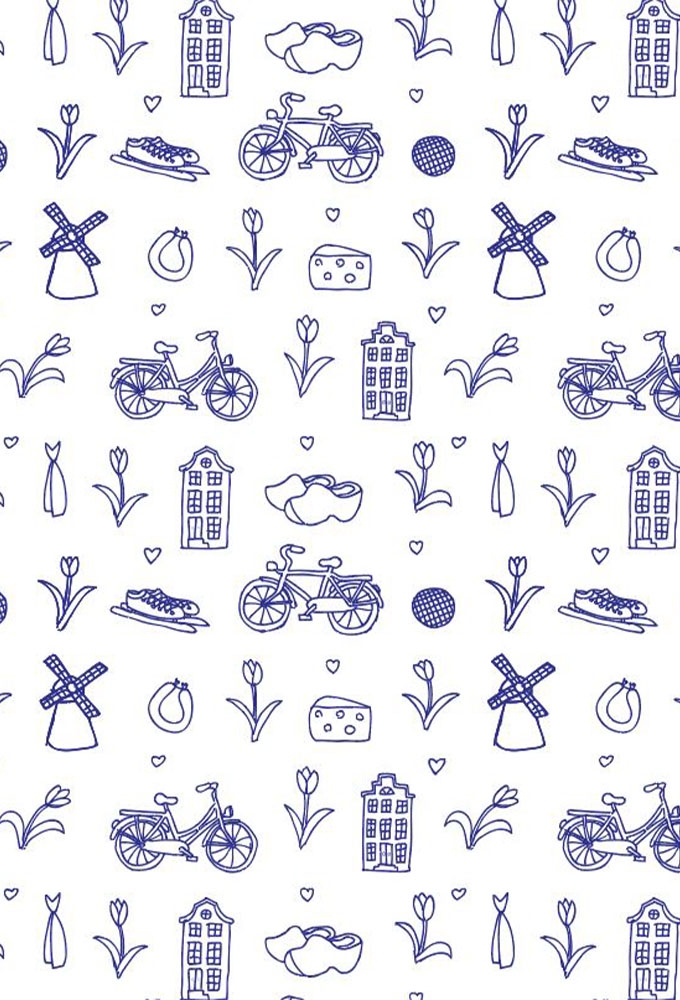 Geschenkpapier Kraft Wit Woodenshoes blue Eco 50cm x 200meter