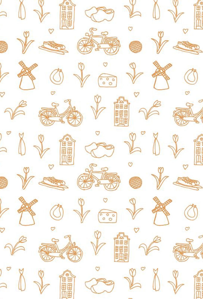 Geschenkpapier Kraft Wit Woodenshoes orange Eco 50cm x 200meter