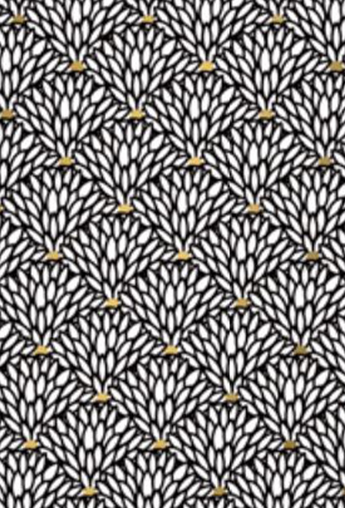 Geschenkpapier Coated Black flower gold dot 30cm x 200meter