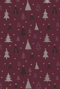 Kerstpapier Coated christmas trees aubergine goud 50cm x 200meter