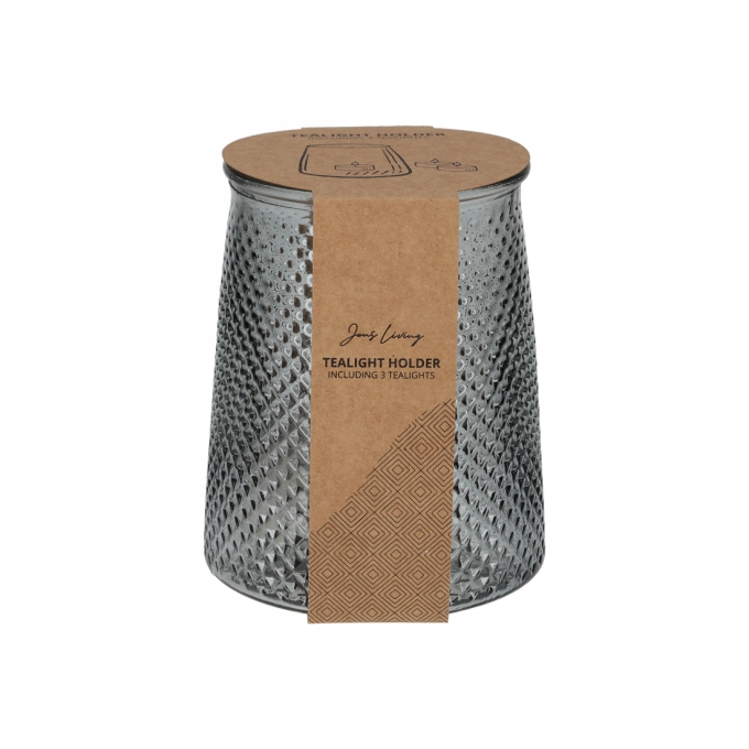 Jens Living Theelichthouder met 3 Theelichten Smoke 12.8x12.8x16.2cm 1