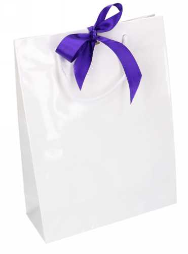 Kadotasje Sora Wit Glans Met Koord & Lintgleuf 24x10x32cm 10stuks