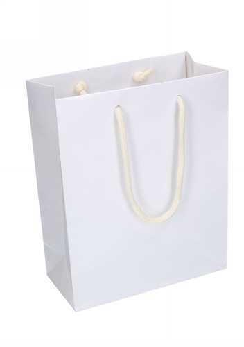 Kadotasjes Rome Uni Wit Glanzend Met Koord 20x10x25cm 10stuks