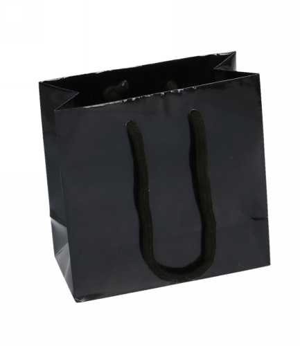 Kadotasjes Rome Uni Zwart Glanzend Met Koord 16x8x16cm 10stuks