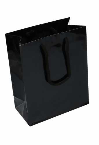 Kadotasjes Rome Uni Zwart Glanzend Met Koord 20x10x25cm 10stuks