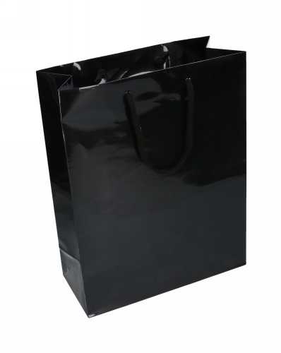 Kadotasjes Rome Uni Zwart Glanzend Met Koord 28x12x36cm 10stuks