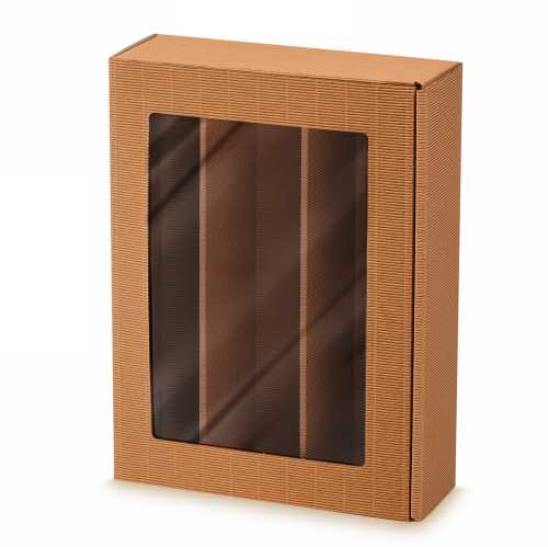 Wijndoos Modern Naturel met venster 36x25x9cm 3 fles 25stuks