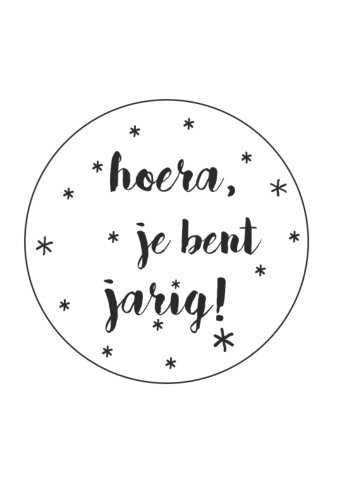 Etiketten Feest Hoera Je Bent Jarig Wit & Zwart 4.7cm 500stuks