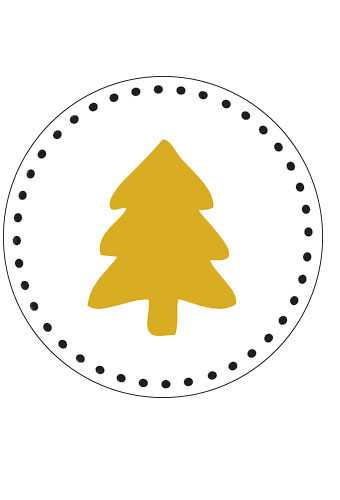 Etiketten Kerst Kerstboom Zwart & Goud Metallic 4cm 500stuks