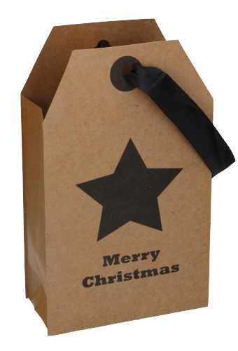 Kersttasjes Carta Regalo Kraft Star Black 14.5x6.5x24.5cm 12stuks