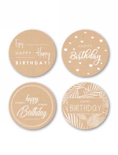 Luxe Etiketten Feest Happy Brithday Kraft 4cm 4x 125stuks