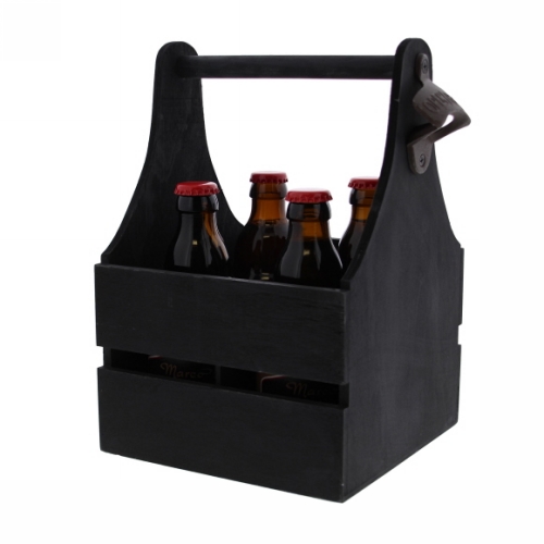 Bierverpakking 4 flesjes & flesopener zwart 21.5x19.5x27cm 12stuks