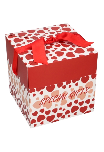 Geschenkdoos Regalo Special Gifts Hartjes Rood Lint 20x20x20cm 25stuks