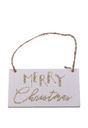 Decoratie Hanger Houten Merry Christmas Wit & Koord 7.9x4.3cm 2 stuks