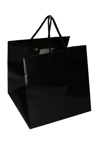 Kadotajes Rome Uni Zwart Glanzend Met Koord 25x25x25cm Extra Diep 10st