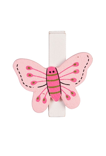 Houten Decoratie Vlinder Fuchsia En Wit Met Knijper 3cm 8stuks