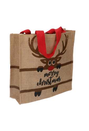 Luxe Jute Kersttas Ree Merry Christmas 25x25x8cm 10stuks