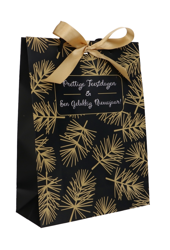 Kersttasjes Pine Prettige Feestdagen & Lintgleuf 24X10X32cm 10stuks