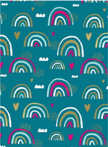 Cadeaupapier Coated lucky rainbow blue fuchsia gold 70cmx200meter