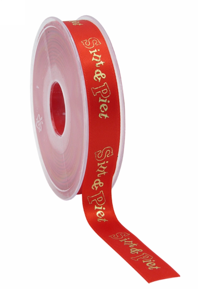 Luxe Satijnlint Sint & Piet Rood 23mm x 25meter
