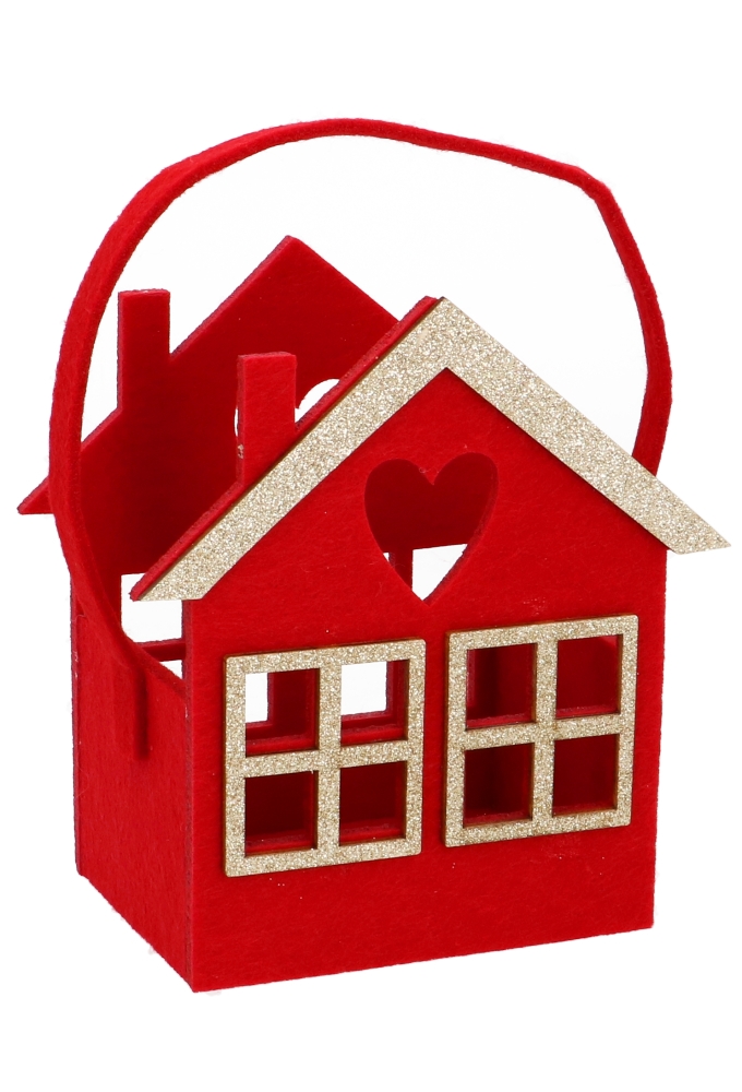 Geschenktasje Vilt Huisje Metallic Goud 11x8x16cm 6stuks