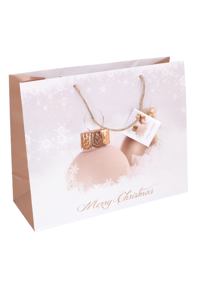 Kersttasjes Groot Laag Merry Christmas Kerstbal 32x12.5x27cm 12stuks