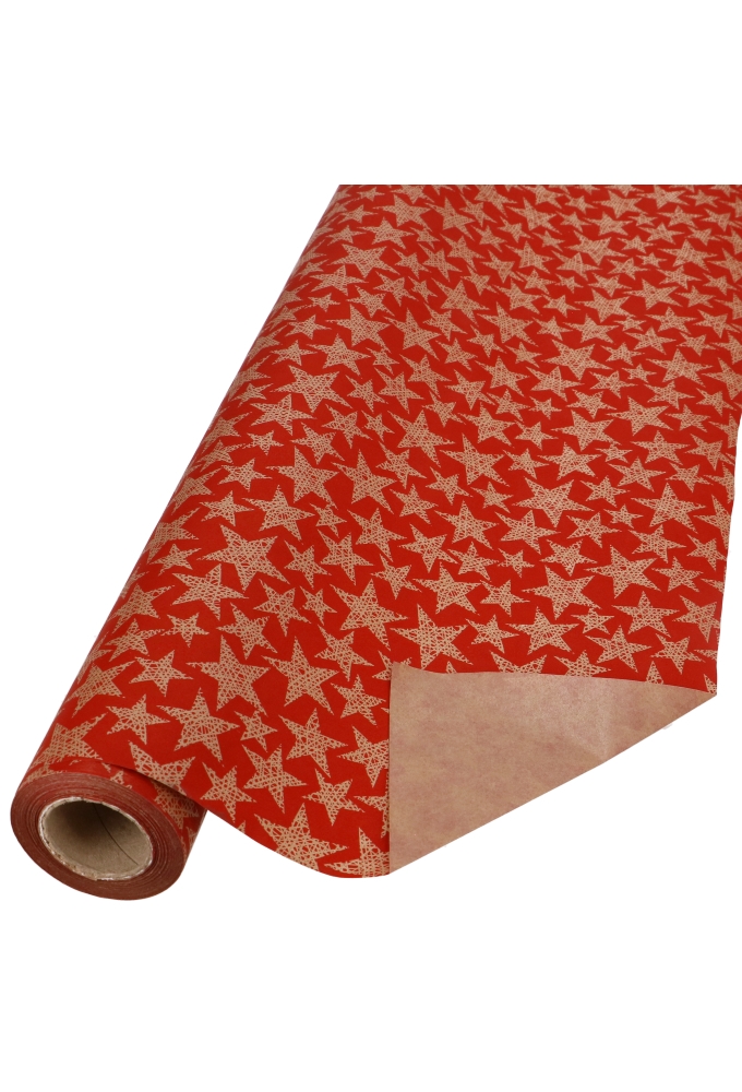 Kadopapier Kraft Rood Stars 70cm x 25meter FSC® OP IS OP