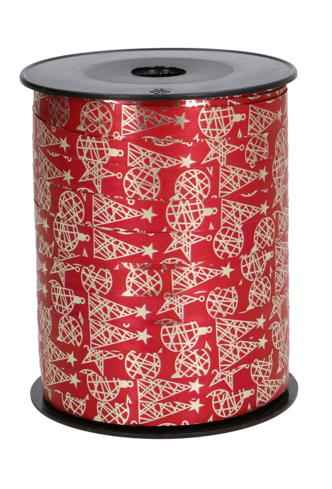 Kerst Krullint Metallic Christmas Tree And Balls Red 10mm x 250 meter