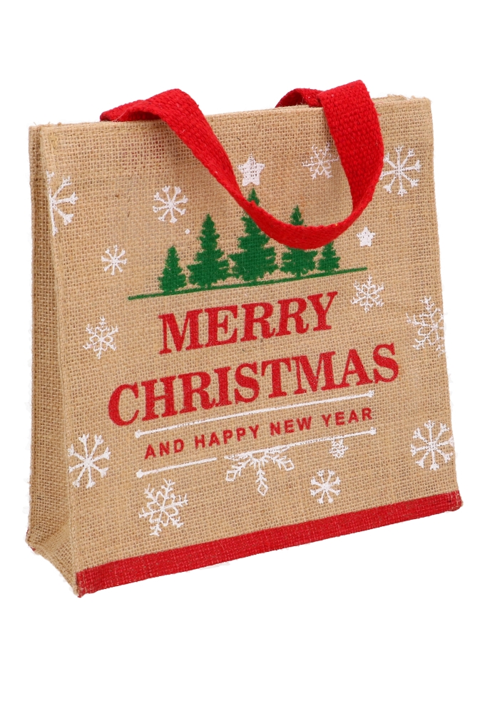 Luxe Jute Kersttas Merry Christmas 25x25x8cm 10stuks