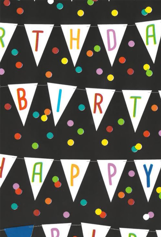 Kadopapier Coated happy birthday flags black 70cm x 200meter