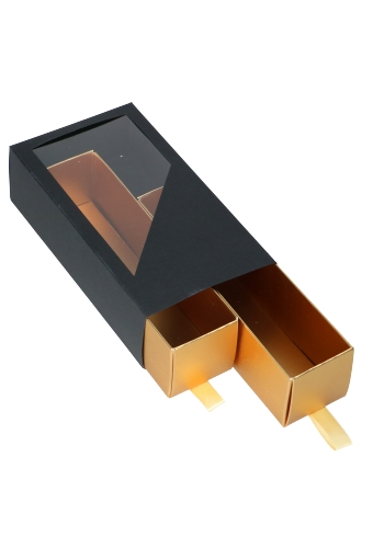 [K1360507-HOOG] Bonbondoosje 2 Ladeboxje Zwart Mat & Goud Mat Hoog 16x8.6x4.5cm 10st