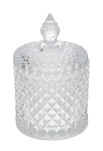 [K1590044] Glazen Potje Rond Met Glazen Deksel Crystal 8.5x14cm 1stuk