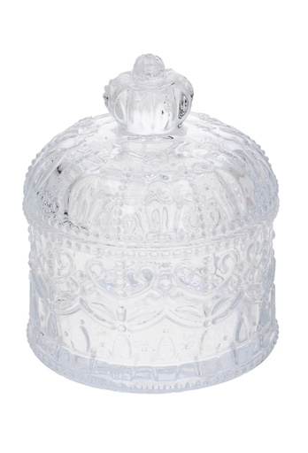 [K1590041] Glazen Potje Rond Met Glazen Deksel Crystal 9x12,5cm 1stuk
