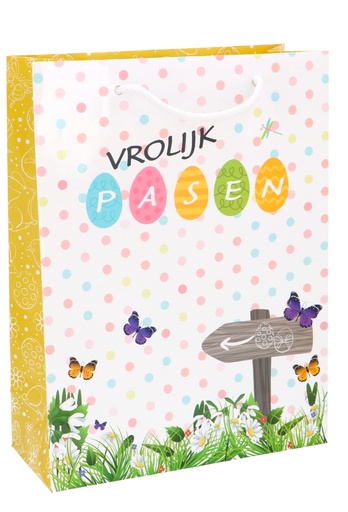 [K1110846] Paastasjes Vrolijk Pasen Geel 24x10x32cm 10stuks