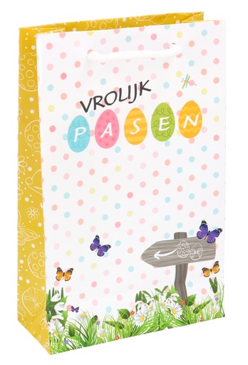 [K1110848] Paastasjes Vrolijk Pasen Geel 16x7x25cm 10stuks