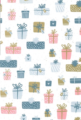 [180170-50] Kraftpapier Wit recycled little presents pink blauw 50cm x 200meter