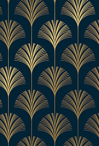 [180145-50] Cadeaupapier Coated royal palmetto donkerblauw & goud 50cm x 200meter