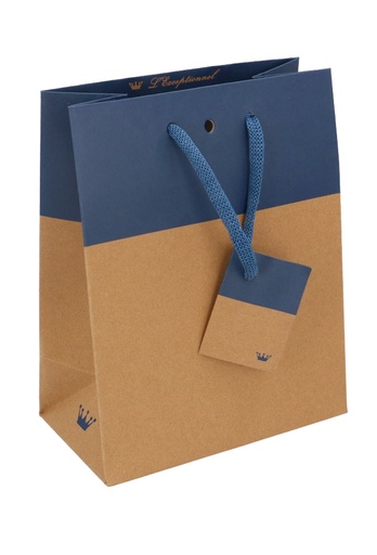 [K1110850] Cadeautasjes Palli Met Lintgleuf Kraft & Blauw 18x10x22.7cm 10stuks