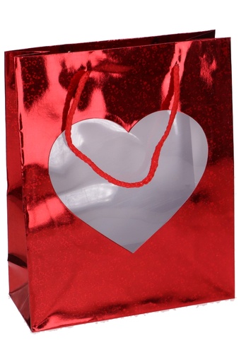 [K1110753] Kadotasjes Medium Hart Venster Rood Holographic 25x8x20cm 12stuks