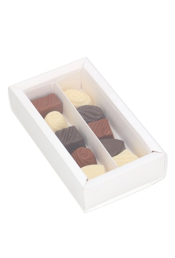 [K1360693] Bonbondoosjes Wit Relief Transp.Venster 14.5x7.5x3.5cm 10stuks