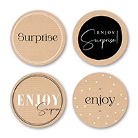 [K1210460] Luxe Etiketten Feest Surprise & Enjoy Kraft 4cm 4x 125stuks