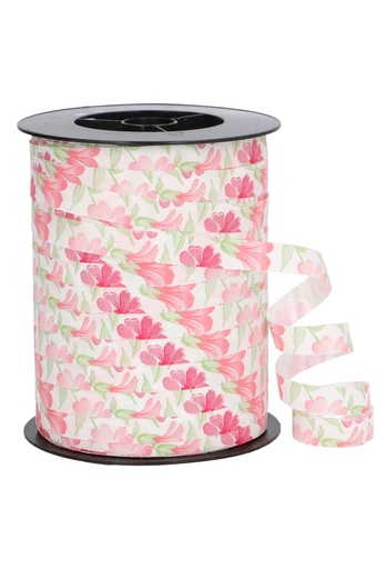 [K1010413] Krullint Viscose Bloemetje Rood & Roze 10mm x 250 meter