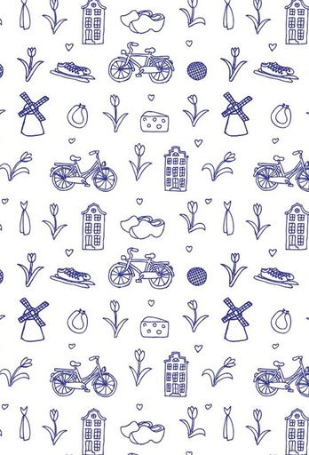 [1310005-30] Geschenkpapier Kraft Wit Woodenshoes blue Eco 30cm x 200meter