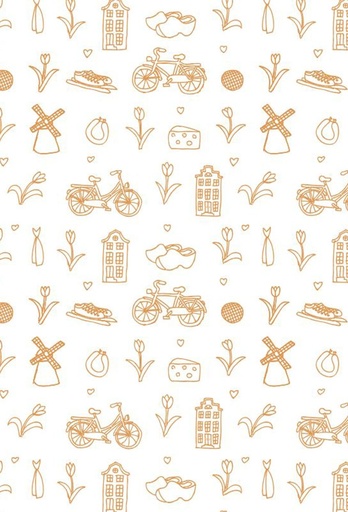 [1310006-30] Geschenkpapier Kraft Wit Woodenshoes orange Eco 30cm x 200meter