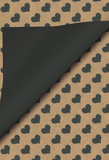 [1310011-70] Geschenkpapier Dubbelzijdig kraft hearts black & black 70cm x 200meter