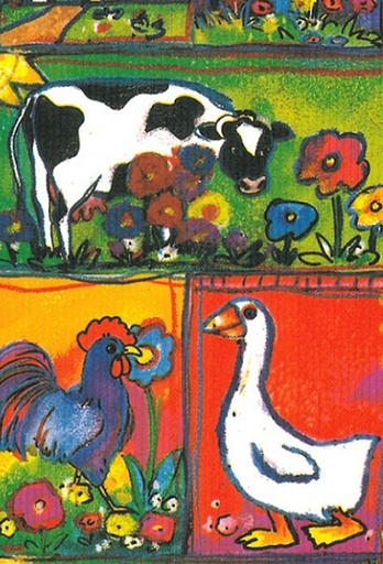 [1310031-70] Geschenkpapier Kraft Wit Farm animals Wit Kraft 70cm x 200meter