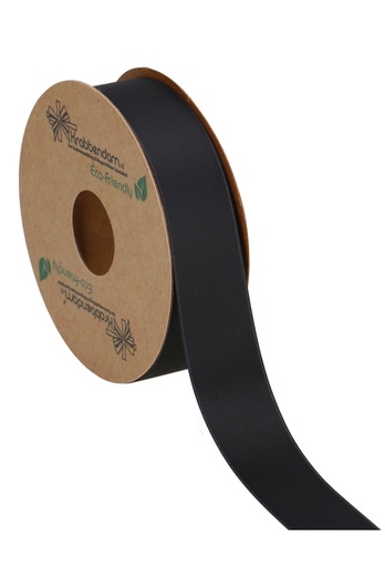[K1300304] Geschenklint Satijn Dubbel Recycled Pet Zwart 25mm x 20 meter