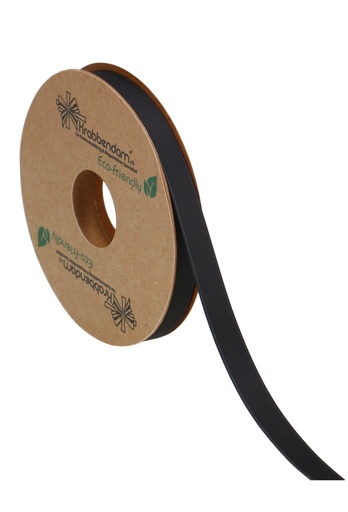 [K1300303] Geschenklint Satijn Dubbel Recycled Pet Zwart 10mm x 20 meter