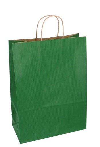 [K1120269] Papieren Draagtas Kassel Met Handvat Kraft Groen 26x12x35cm 50stuks