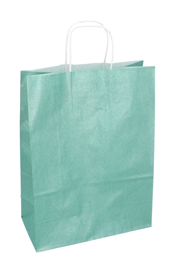 [K1120278] Papieren Draagtas Kassel Met Handvat Salie Groen 26x12x35cm 50stuks